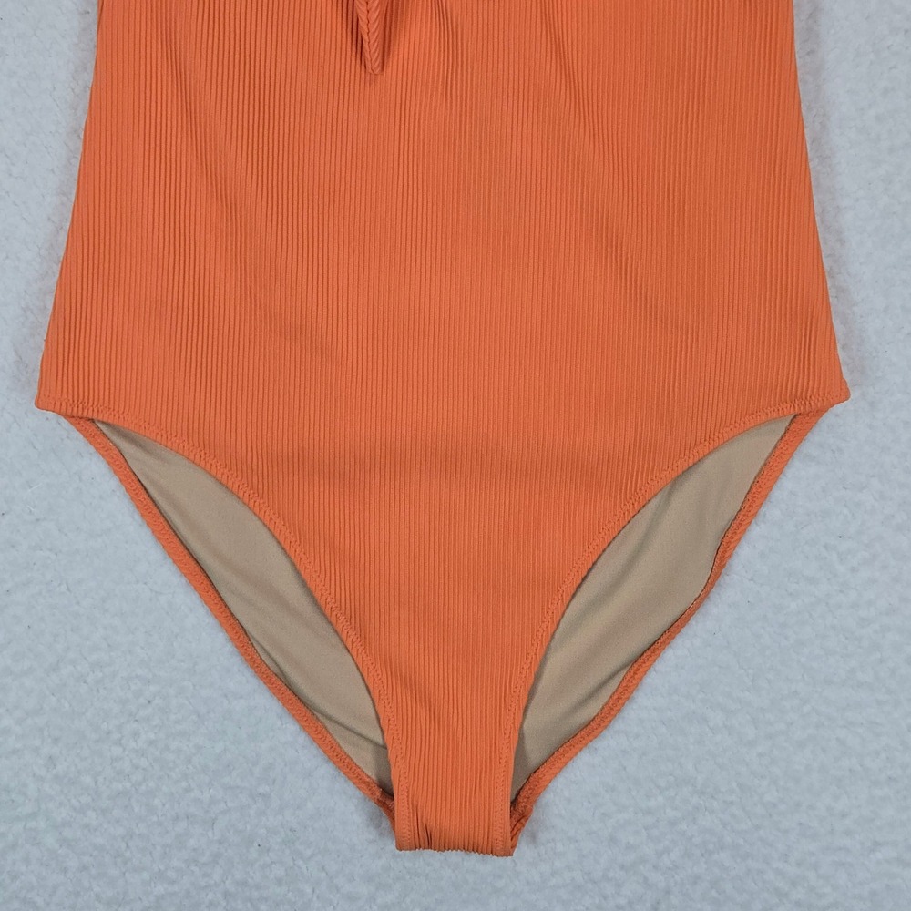 Old Navy Womens Orange Ribbed Tie Front One Piece Swimsuit Size M Cutout Back - Picture 3 of 9